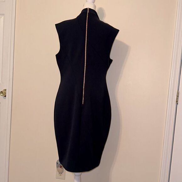 Ted Baker 14 (5) Navy Geodese V Neck Front Slit Back Zip Sleeveless Shift Dress - Picture 3 of 16